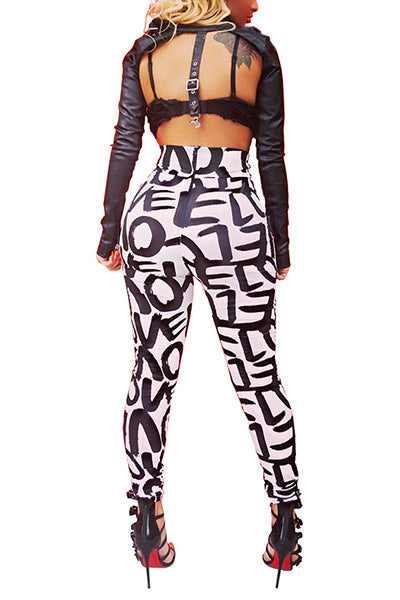 Stylish High Waist Printed Legging Pants. Elastic waist. Spandex material with letter prints.