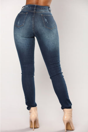 High Waist Blue Denim Jeans. With zipper fly.