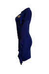 Royal Blue Knee Length Dress with Ruffle Side