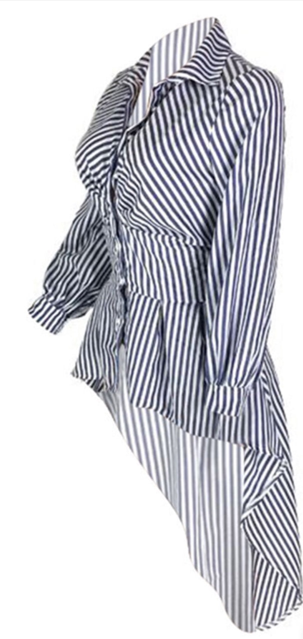 Casual Grey & White Striped Blouse Top