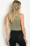 Olive Lace-Up Graphic Bodysuit Top