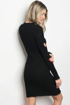 Black Long Sleeve Distressed Dress Fitted body dress with distressed details and a mock neckline.