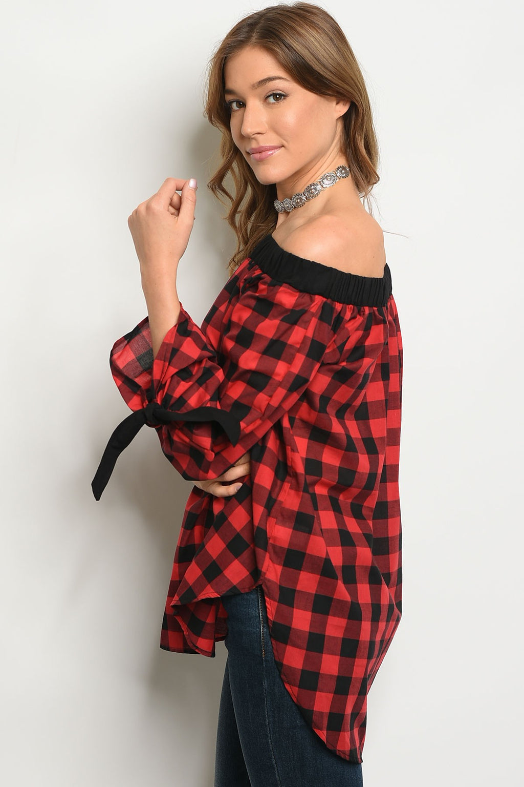 Red Black Checkered Top