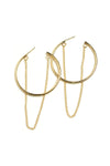 Gold Hoop Earrings with Looped Drop Chain.