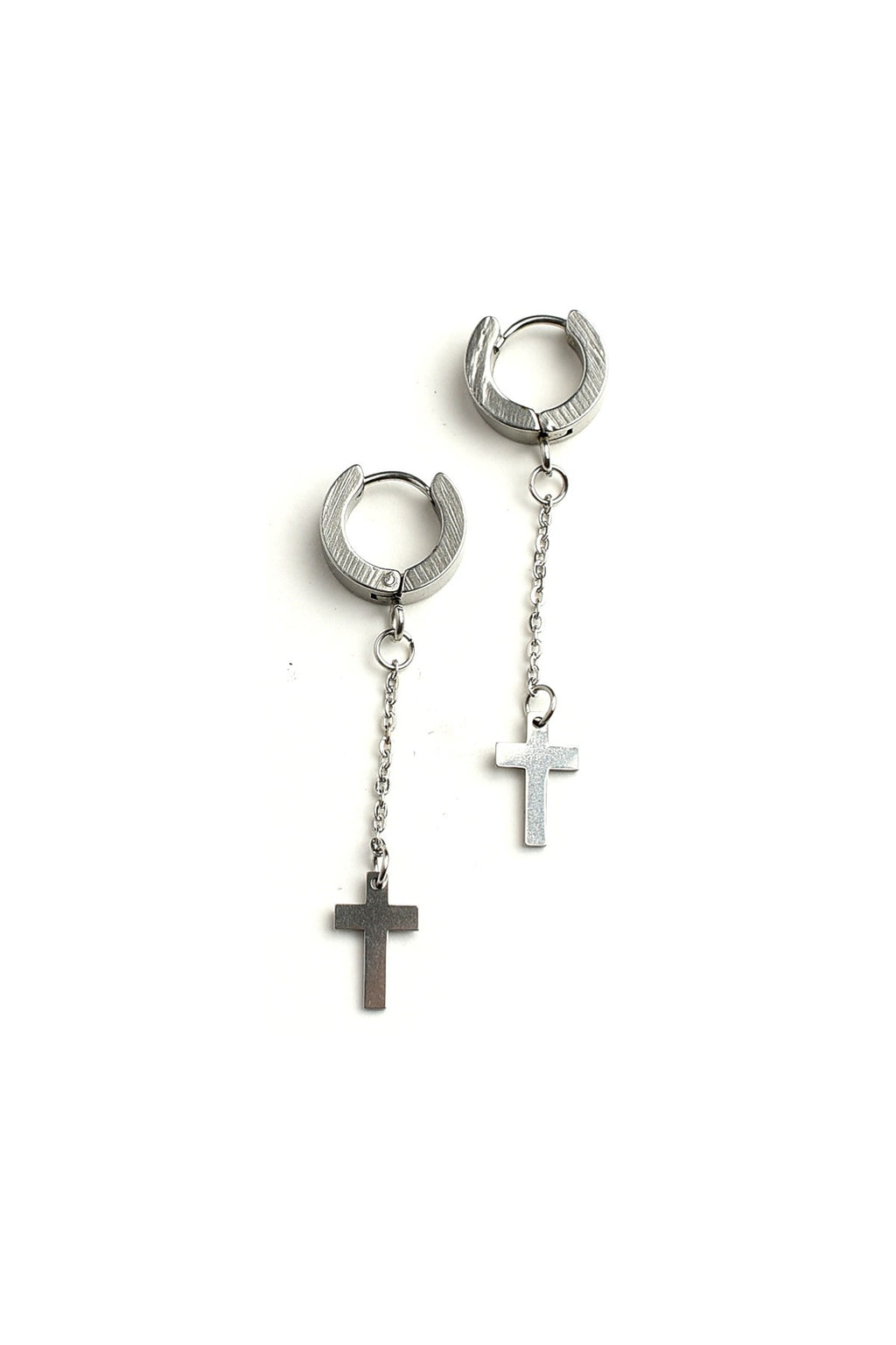 Hoop Earrings With A Cross Hanging from Chain