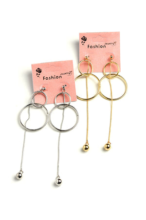 Double Hoop Drop Dangling Chain Earrings. Comes in Gold or Silver.