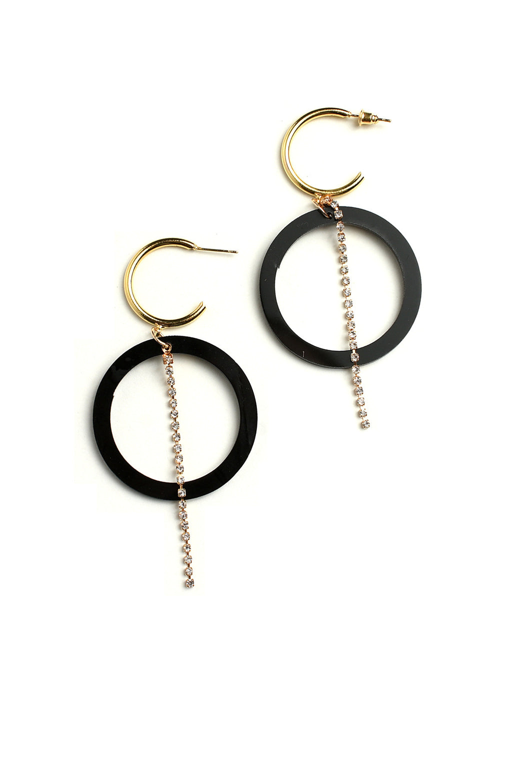 Gold and Black Hoop Stone Design Drop Earrings.